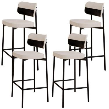 Imagem de Kit 04 Banquetas Alta Bar Cozinha Sala De Jantar Aço Preto Kaira C01 Linho Palha Courino Preto - Lyam Decor