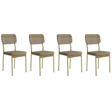 Imagem de Kit 4 Cadeiras Sala Jantar Valle 1755 Aço 4 Uni Dourado-linho Bamboo-courano Bamboo-noce - Carraro
