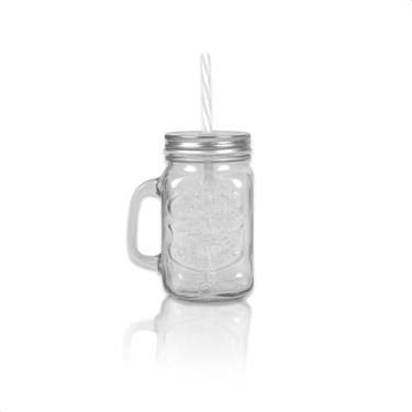 Imagem de Jarrinhas Canecas Retrô Vintage Vidro Com Tampa de Metal e Canudo Plástico Drinks Barzinho Barman Bartender 480ml