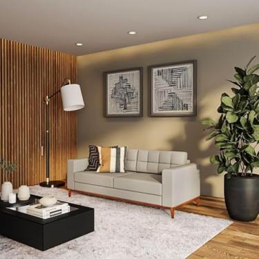 Imagem de Sofá 3 Lugares Surprised Pés e Base em Madeira Linho Cotton Cinza 180 cm