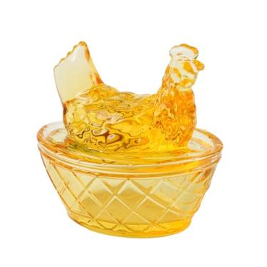 Imagem de Mini galinhas de vidro nos ninhos presentes de Páscoa, mini galinha fofa e charmosa decoração de casa para decoração de presentes de Páscoa (laranja)