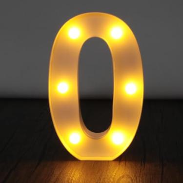 Imagem de Letreiro de luzes de letreiro, letreiro de LED com números grandes, letras 26, alfabeto e 10 números para decoração de festa, decoração pendurada para festa em casa, casamento, aniversário, número 0