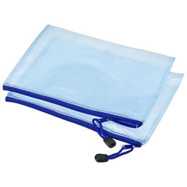 Imagem de Sacos de malha com zíper, bolsos para documentos tamanho B6, pastas para escritório e casa, pacote azul com 3