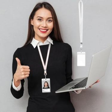 Imagem de Cordão de cruzeiro com porta-cartão de identificação, cordão durável com porta-crachá de identificação à prova d'água para cartões de identificação (branco)