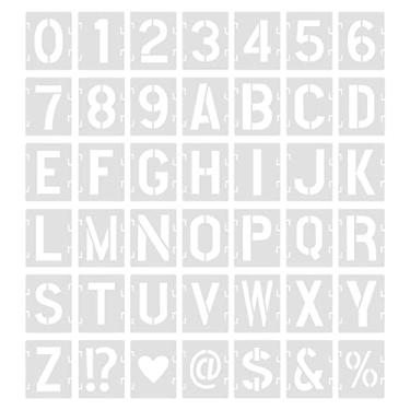 Imagem de 42 peças de estênceis de letras, modelos de letras reutilizáveis de 2,5 cm, estênceis do alfabeto, símbolos, números para pintura, projetos de arte faça-você-mesmo, decoração