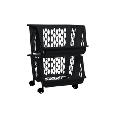 Imagem de Cesto Organizador Multiuso com Rodinhas 2 3 ou 4 Andares – Empilhável e Durável para Cozinha Banheiro e Lavanderia(Duplo Preto)