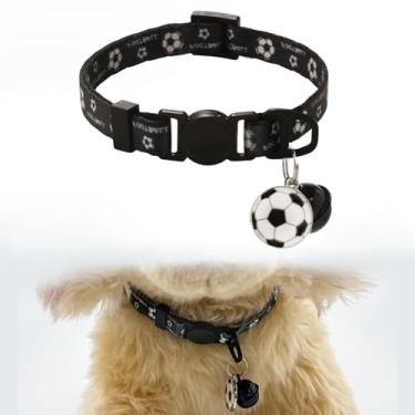 Imagem de Coleiras para filhotes de cachorro com sino breakaway coleira de identificação de gato ajustável com estampa de futebol