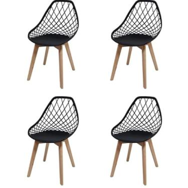 Imagem de Conjunto 4 Cadeiras de Jantar Wood em Polipropileno – Design Moderno para Sala de Jantar e Cozinha (Preto)