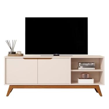 Imagem de Rack Bancada Tucumã 1.4 Tv Até 60 Pol. Pés de Madeira Maciça Off White