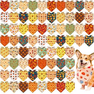 Imagem de Locmeo Pacote com 72 bandanas para cães de outono em massa Dia de Ação de Graças, lenços triangulares para animais de estimação com folhas de bordo de abóbora, lenço de babador ajustável, bandana para