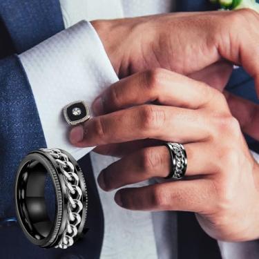 Imagem de Anel giratório masculino e feminino com ajuste confortável em tom preto central giratório acessório de moda para uso diário, festa, trabalho, viagens, 21, Aço inoxidável, Sem pedra preciosa