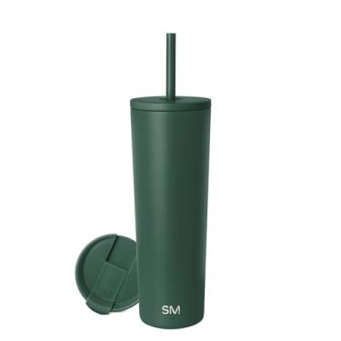 Imagem de Simple Modern Copo térmico com tampa de canudo e tampa flip | Garrafa de água reutilizável de aço inoxidável para bebida fria Caneca de viagem de café gelado | Coleção Clássica | 800 ml | Floresta