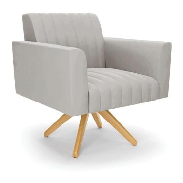 Imagem de Poltrona Giratória Viena Gomada Veludo Cinza Base De Madeira Ma30 - D'rossi