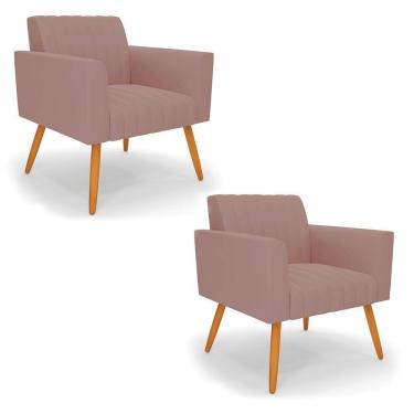 Imagem de Kit 2 Poltronas Viena Gomada Veludo Pés Palito Castanho - D'rossi Cor Rose