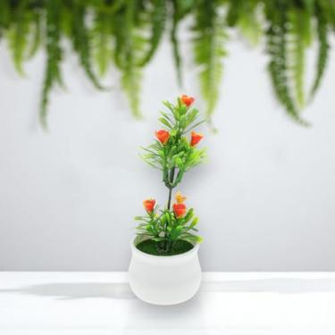 Imagem de Generic 1 peça de plantas artificiais 7 estrelas mini rosa vaso artificial de plástico amarelo 6 x 6 x 15 cm