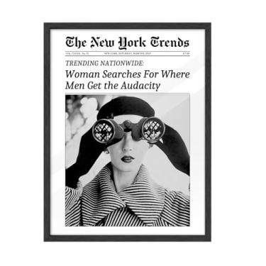 Imagem de iHery Arte de parede emoldurada de jornal natural de madeira de carvalho preto natural de 30,5 x 40,6 cm, mulher procura onde os homens obtêm a Audacity, decoração de parede em tela para dormitório