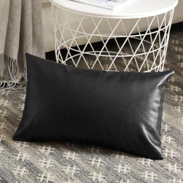 Imagem de Fancy Homi Capa de almofada decorativa boho de couro sintético preto 30 x 50 cm para sofá, quarto, sala de estar, decoração rústica moderna de casa de fazenda
