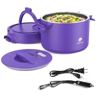 Imagem de Andmenow Lancheira elétrica, aquecedor de alimentos portátil para carro, caminhão e escritório, aquecedor portátil de 110 V e 12 V 24 V 50 W, aquecedor de alimentos de aço inoxidável, com bolsa de