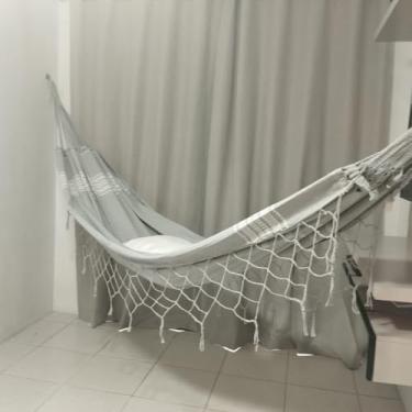 Imagem de Rede de Descanso Casal Pernambucana Artesanal 100% Algodão Reforçada com Renda em Macramê – Rede de Dormir Confortável para Varanda e Jardim(CINZA)