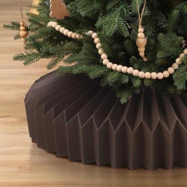 Imagem de JOICEE Colar de árvore de Natal em forma de colmeia de papel, dobrável, capa de base de árvore, moderna, saia, colarinhos para árvores artificiais, decoração de casa de Natal (marrom)