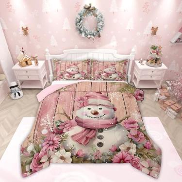 Imagem de jejeloiu Conjunto de cama de Natal macio para meninos e meninas, conjunto de edredom de boneco de neve, tamanho casal, floral, microfibra, decoração de quarto, 3 peças com 2 fronhas