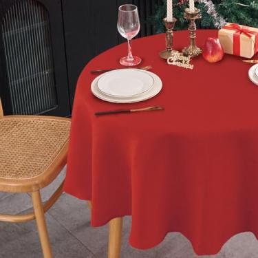 Imagem de NLMUVW Toalha de mesa redonda de linho vermelho, resistente à água, texturizada, toalha de mesa de Natal para cozinha, jantar, café, patry, 91 cm