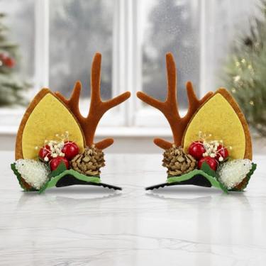 Imagem de 2 peças de grampos de cabelo de Natal para mulheres, lindo grampo de cabelo com chifres de rena 3D com frutas e pinhas, acessórios de cabelo de Natal (estilo 2)