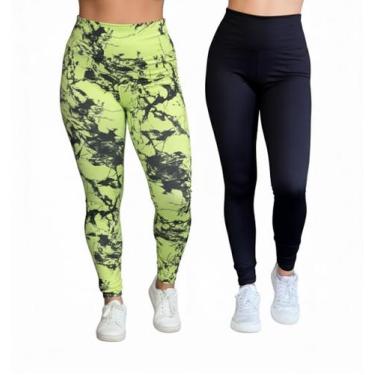 Imagem de Kit 2 Calças Legging Marmorizada + Preta Básica Academia - Bella Fitne