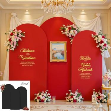 Imagem de Conjunto de 3 capas de fundo de arco - Capas de arco de elastano 2,5 m 1,6 m 1,8 m pano de fundo elástico para cerimônia de casamento, chá de bebê de noiva, festa de aniversário, decoração de fundo de