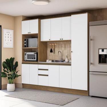 Imagem de Cozinha Compacta Celeste Kappesberg 100% Mdf Nogueira/branco 240cm