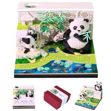 Imagem de SIWEME Calendário 3D 2026, bloco de notas de arte em papel, 3D, calendário de mesa, peça de tempo, faça você mesmo, para registro, marcador, presente e decoração de escritório (jardim de bambu panda)