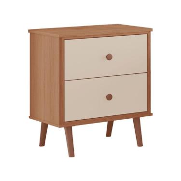 Imagem de Mesa De Cabeceira Monza 2 Gavetas Em Mdf Com Pés Tuboarte Freijo Com Off White