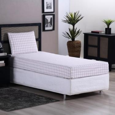 Imagem de Jogo de Lençol Solteiro Grid Collection 2 Peças, Percal 200 Fios, Estampa com Grade, Lençol Elástico 188x88x30cm, Fronha 70x50cm (Rosê Claro)