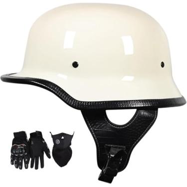 Imagem de Meio Capacete Capacete Jet De Motocicleta Estilo Alemão Retrô Dot Ece Aprovado Adulto Homens Mulheres Capacete De Rosto Aberto Retrô Com Fivela De Liberação Rápida Aj, D, L=59-60cm