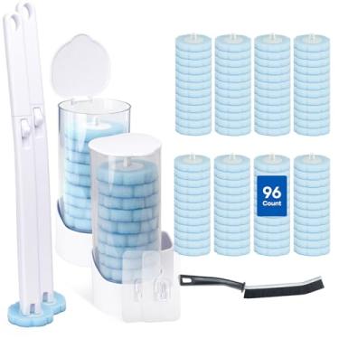 Imagem de Conjunto de 2 escovas de vaso sanitário descartáveis e suporte, kit de varinha de vaso sanitário montado na parede, varinha de ceaner descartável e suporte com 96 refis para limpeza de fecho