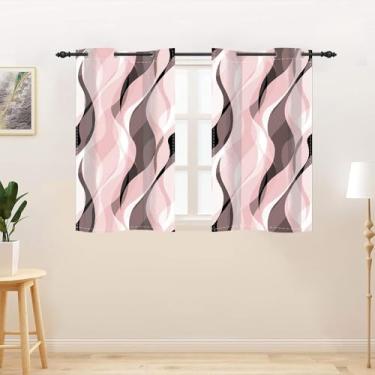 Imagem de TTQYFNM Cortinas de janela rosa rosa claro e marrom abstrato listrado blackout cortinas para quarto, sala de estar, cozinha, ilhós, linhas geométricas modernas, tratamentos de janela, conjunto de 2