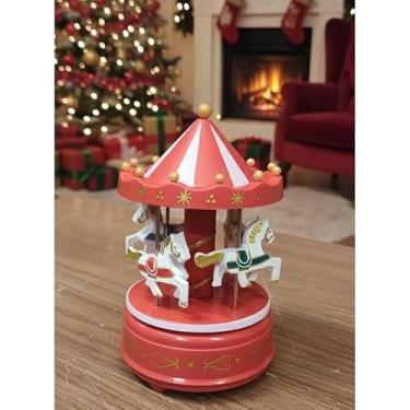 Imagem de Caixa de Música Carrossel - Mecanismo a Corda com Melodia Suave para Decoração e Presente(Branco-vermelho1)