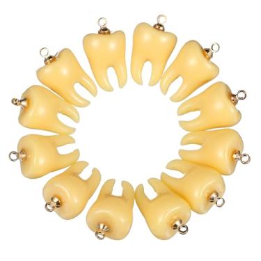 Imagem de CALLARON Pingente de dente 12 peças, pingente em forma de dente de resina, pingente fofo com anéis de salto, pingente de dentes decorativo engraçado, pingente gótico de declaração de Halloween para