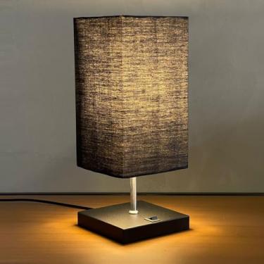 Imagem de Abajur luminária de Mesa Clássico Quadrado Preto de Aluminio Com Interruptor Com Cúpula Preto Ref 49 Decoração Casa e Sala, Escritório, Quarto, cama