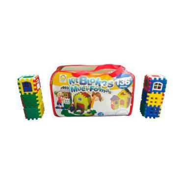 Imagem de Sacola  Peças Bloco Montar Kit Blokos Multi Formas 136 Peças