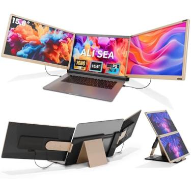 Imagem de ALI SEA Extensor de tela de laptop de 15,6 polegadas, monitor triplo portátil para laptop de até 17,3 polegadas com tela IPS FHD 1080P, extensor de monitor para viagem Plug-Play compatível com Mac