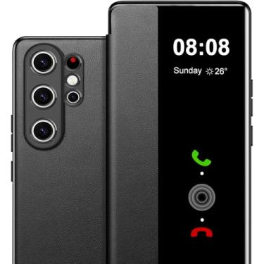 Imagem de Capa flip de couro para Samsung S25 Ultra Clear S-View, para Samsung Galaxy S25 Ultra, capa protetora de janela inteligente, capa protetora à prova de choque Galaxy S25 Ultra 5G, visão clara