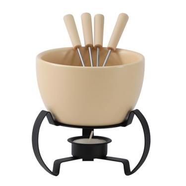 Imagem de LamChyar Conjunto de panela de derretimento de chocolate, copo de fondue para pessoa ou família, conjunto de aquecedor de manteiga de chocolate com queijo Tealight com 4 garfos