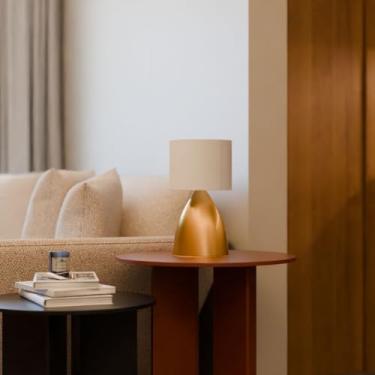 Imagem de Abajur Luminária de Mesa Bojudo Clássico Dourado Com Cúpula de Algodão Branca Decoração Iluminação de Casa, Sala, Escritorio, Quarto