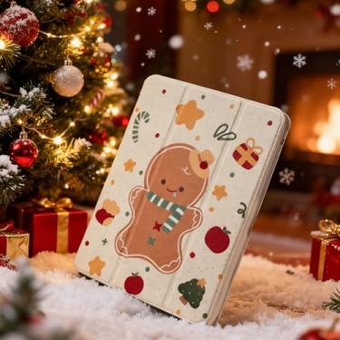 Imagem de Capa fólio de couro hibernar/despertar automática com suporte Stylus para Apple iPad 9 9ª geração 2021 10,2 polegadas A2602 A2603 A2604 A2605 Gingerbread Man Cookie Christmas Cute Lovely Kids Girls