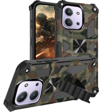 Imagem de Ysnzaq Capa camuflada para Xiaomi Redmi 15C, proteção à prova de choque de grau militar, capa de telefone com suporte invisível para Redmi 15C MC verde exército