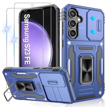 Imagem de Gritup Capa para Samsung Galaxy S23 FE com 2 protetores de tela HD e capa de câmera deslizante, proteção contra quedas de grau militar de 3 m, capa protetora para celular com suporte de anel magnético