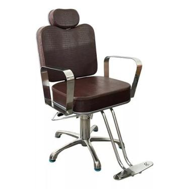 Imagem de Cadeira Reclinável Hidráulica Para Salão estofado Marrom Croco - Movei