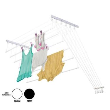 Imagem de Varal Parede Individual 6 Varetas Prático 1,20m Aço Teto - Secalux