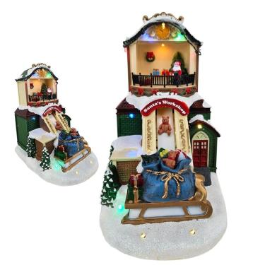 Imagem de Vila Natalina Natal Papai Noel Fabrica De Brinquedos Movimento Led Arvore Presentes Enfeite Loja Casa Vitrine